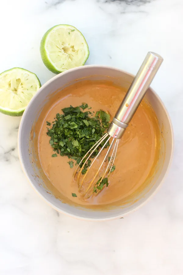 Dressing after lime juice and chopped cilantro have been adding, before whisking that in